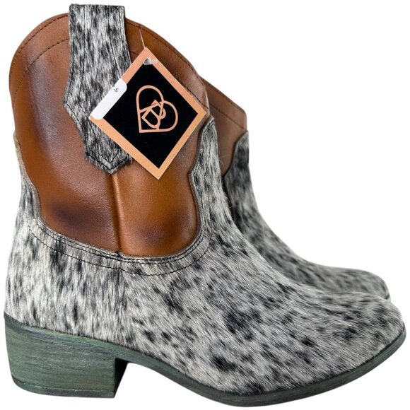 Alcala's Johnny Black Brown Cow Hair-On-Hide 100% Leather Cowboy Boots Size 7.5 - Picture 3 of 11